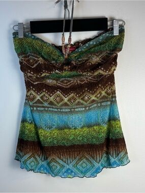 San Francisco Women’s Vintage Blue Green Boho Halter Top Size XS/S Festival